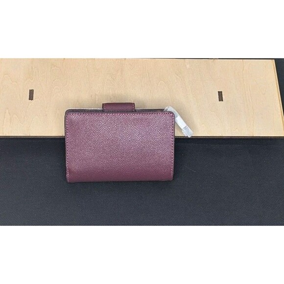 Coach Single Fold Leather Wallet - Black Cherry, Gold, New - Picture 2 of 5